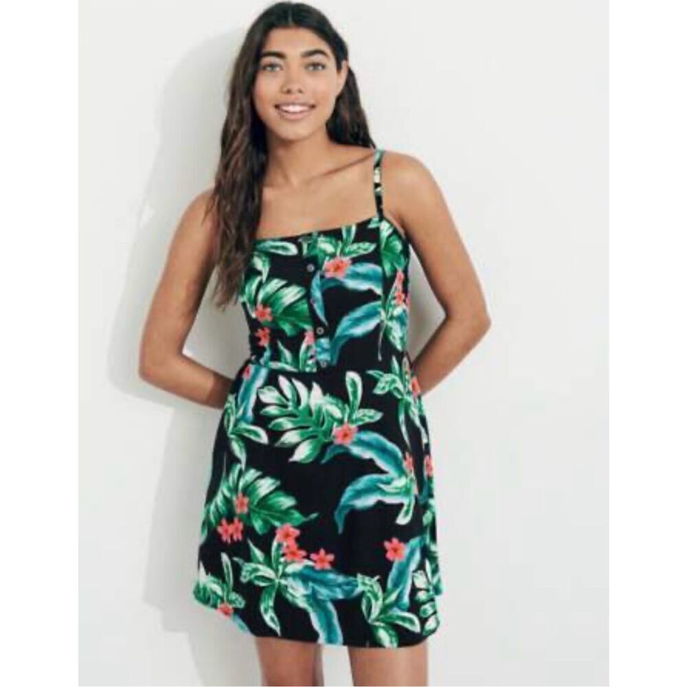 Womens Hollister Tropical Palm Print Sleeveless Dress - Sz M